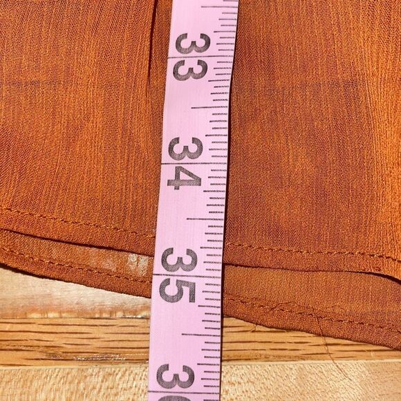 1.State Womens Split Neck Tiered Long Sleeve Lined Babydoll Mini Dress Burnt Ora - Picture 9 of 9